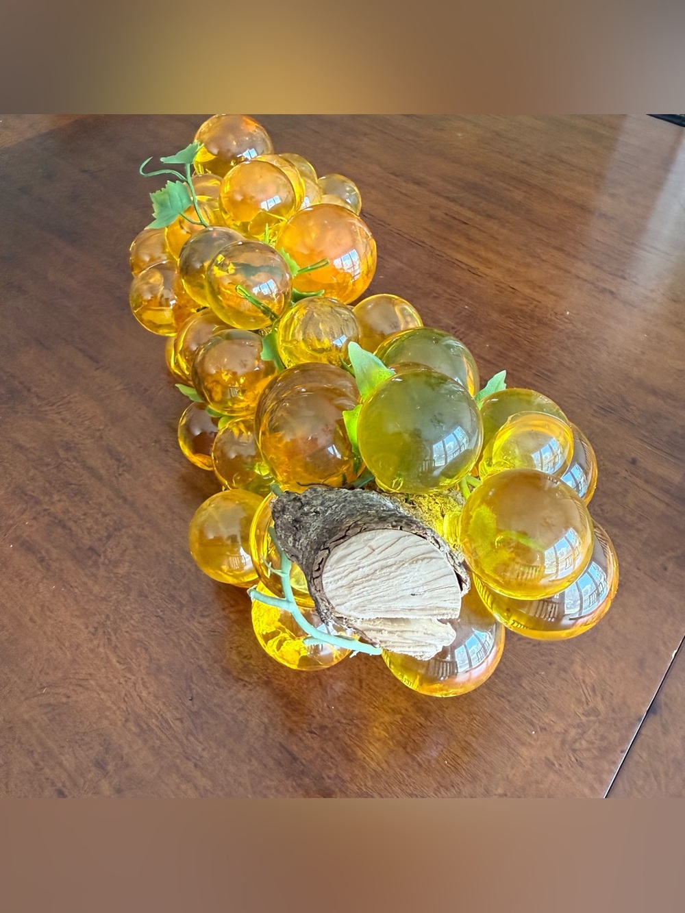 Vintage Amber Grapes Lucite or Resin on Wood 16” Long 8” Tall Mid-Century Modern - Picture 4 of 9